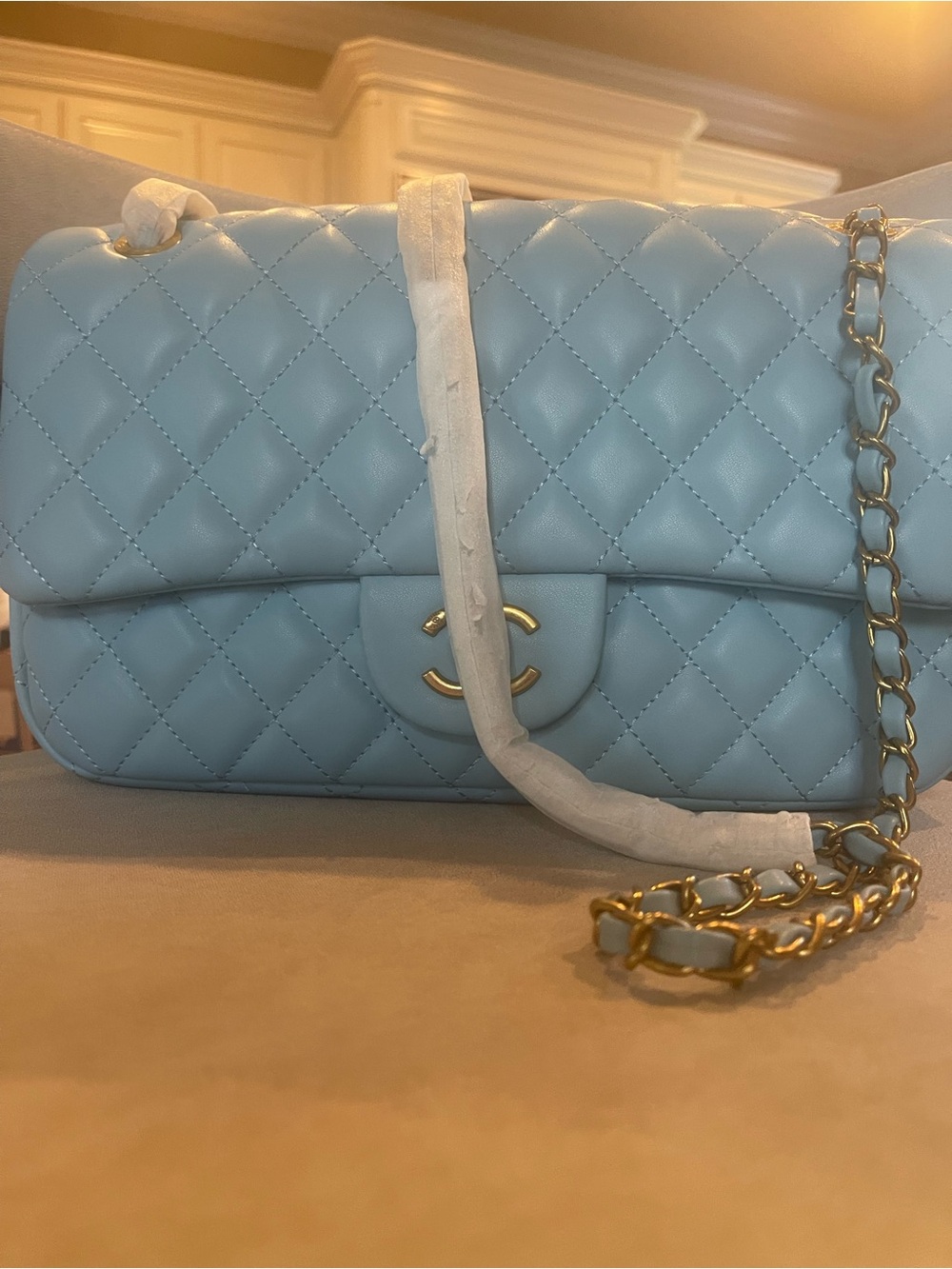 Quilted Classic leather Flap Bag - Light Blue - Picture 3 of 10